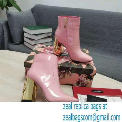 Dolce  &  Gabbana Heel 10.5cm Leather Ankle Boots Patent Pink with DG Karol Heel 2021